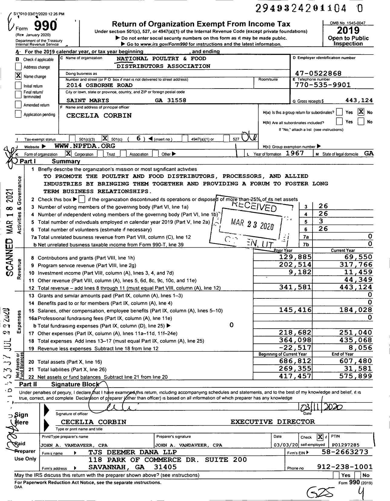 Image of first page of 2019 Form 990O for National Independent Poultry and Food Distributors Association