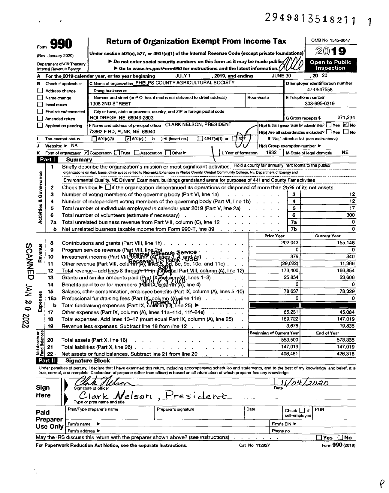 Image of first page of 2019 Form 990O for Phelps County Agricultural Society