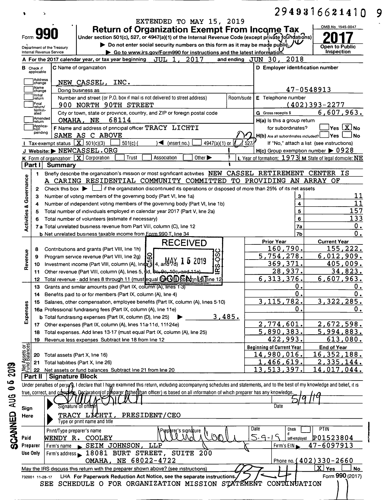 Image of first page of 2017 Form 990 for New Cassel