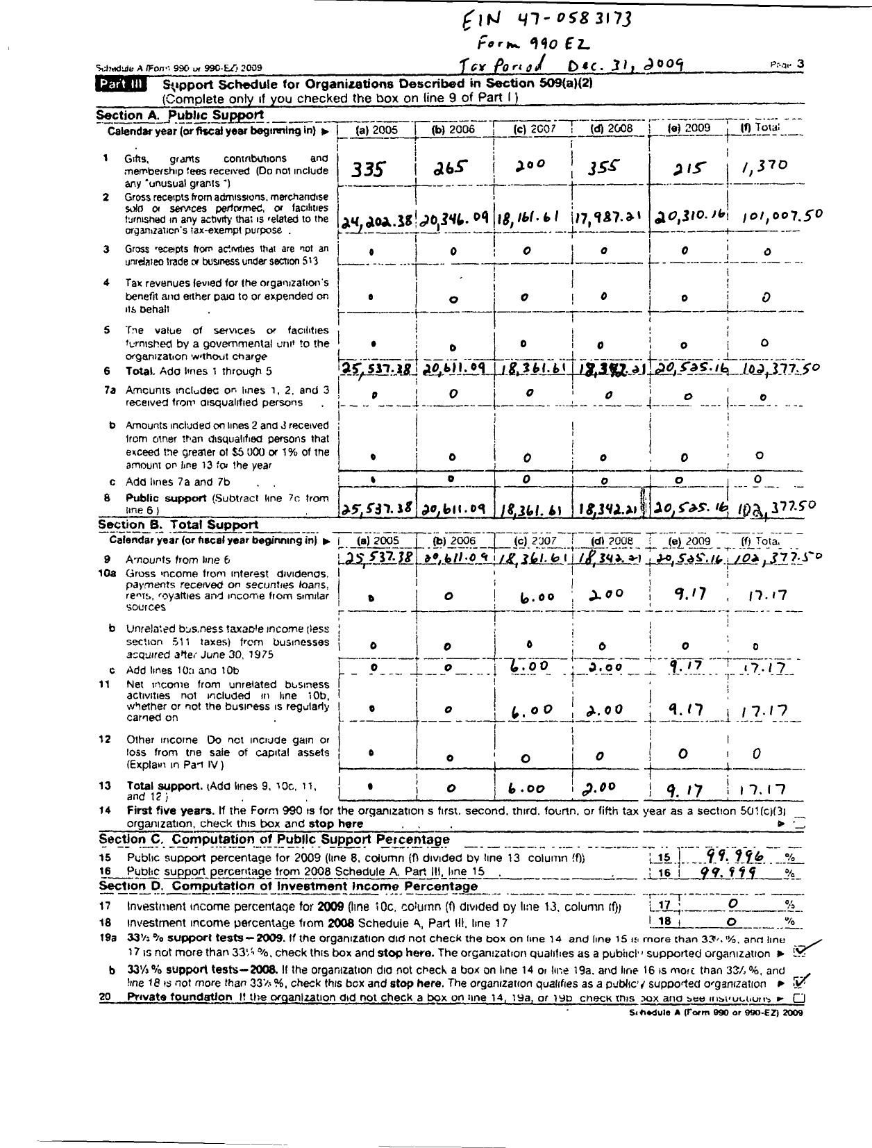 Image of first page of 2009 Form 990ER for Barbershop Harmony Society - A035 Kearney