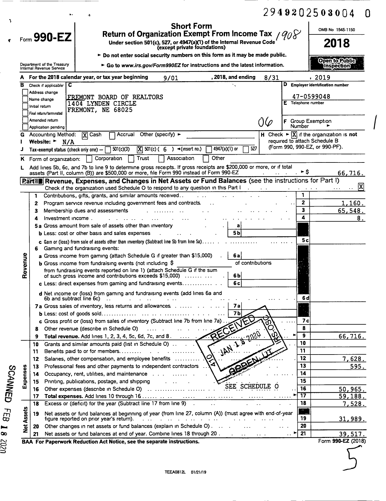 Image of first page of 2018 Form 990EO for Fremont Board of Realtors