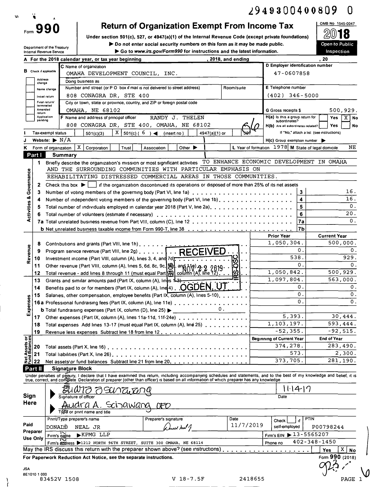 Image of first page of 2018 Form 990O for Omaha Development Council