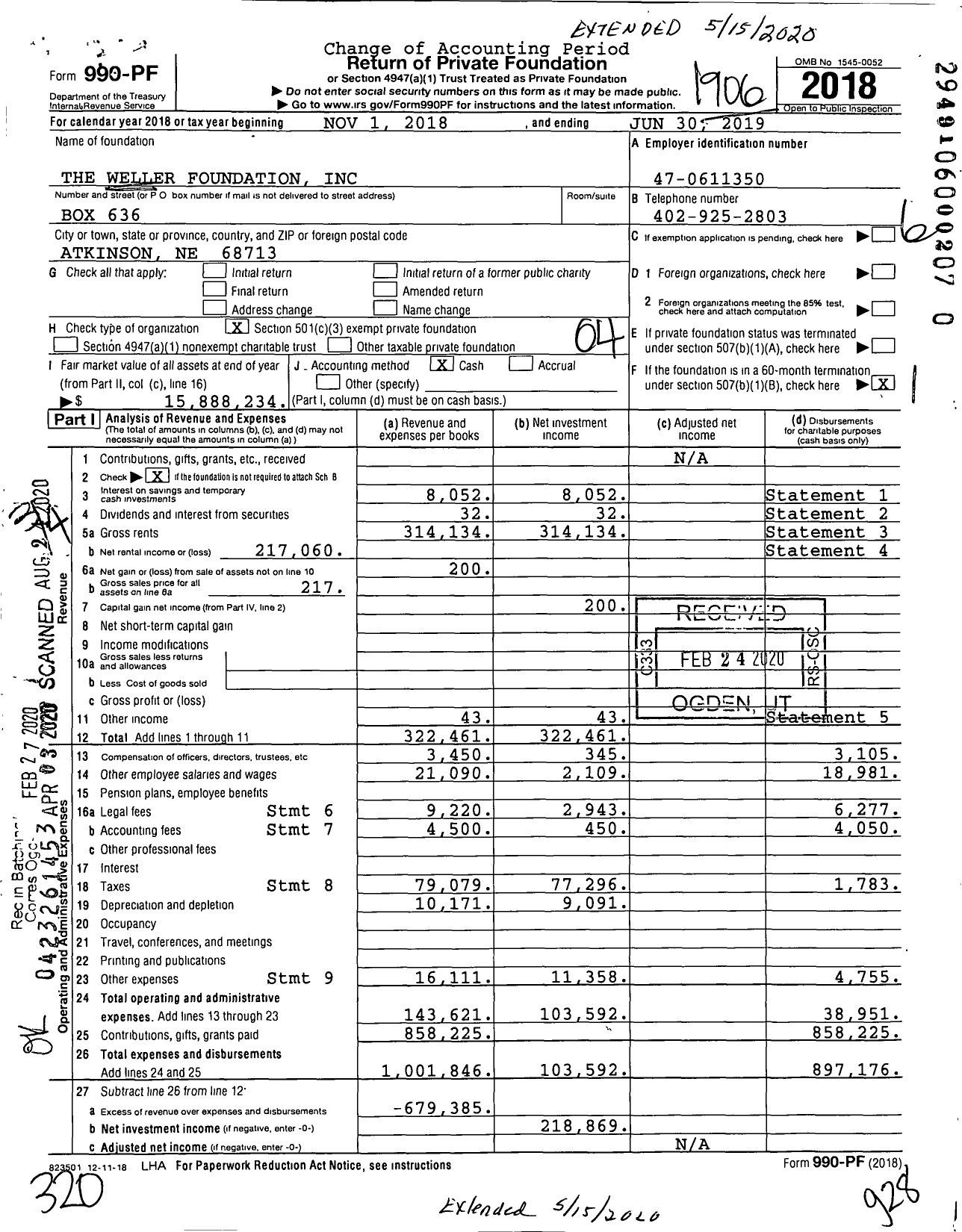 Image of first page of 2018 Form 990PR for The Weller Foundation