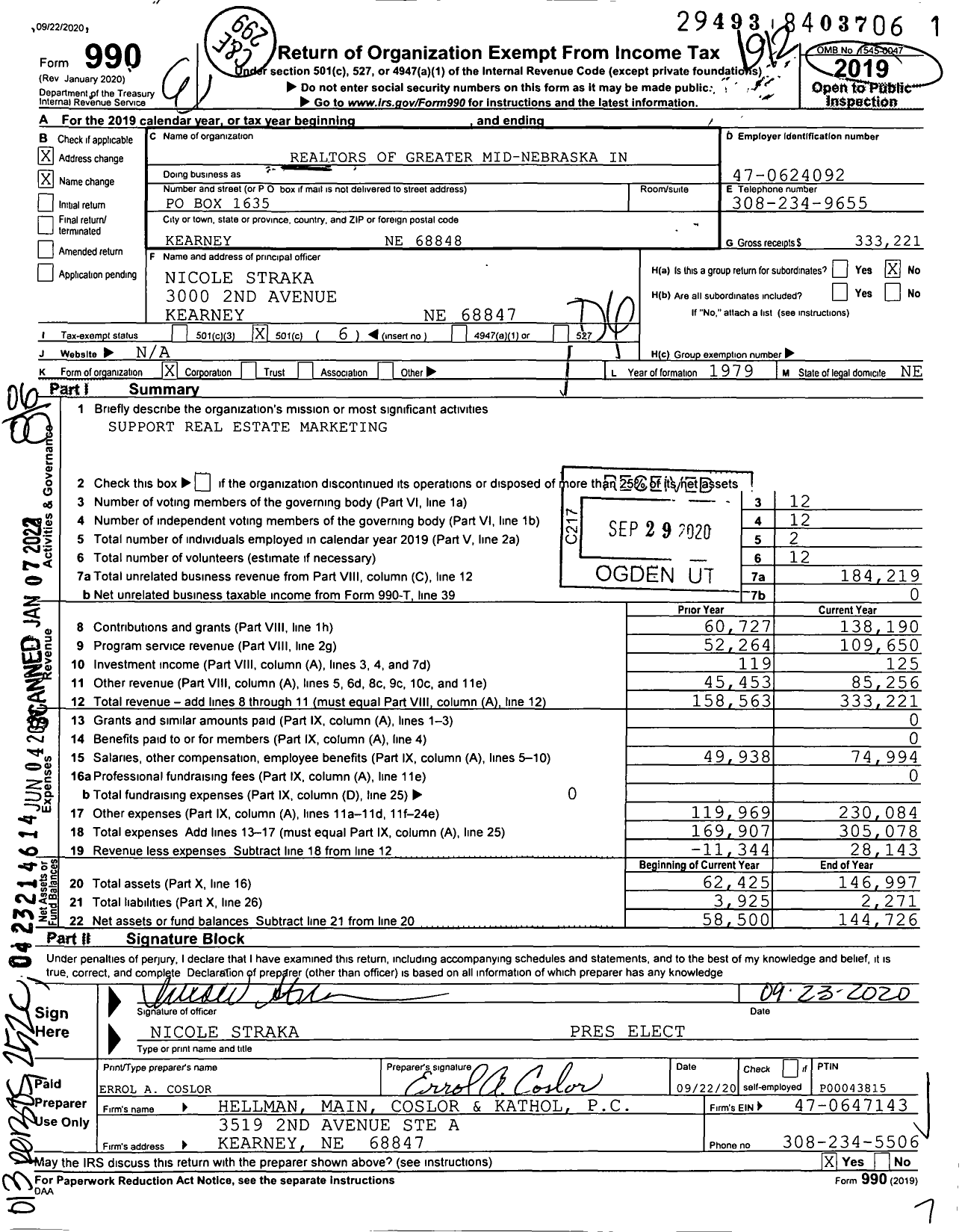 Image of first page of 2019 Form 990O for Realtors of Greater Mid-Nebraska in