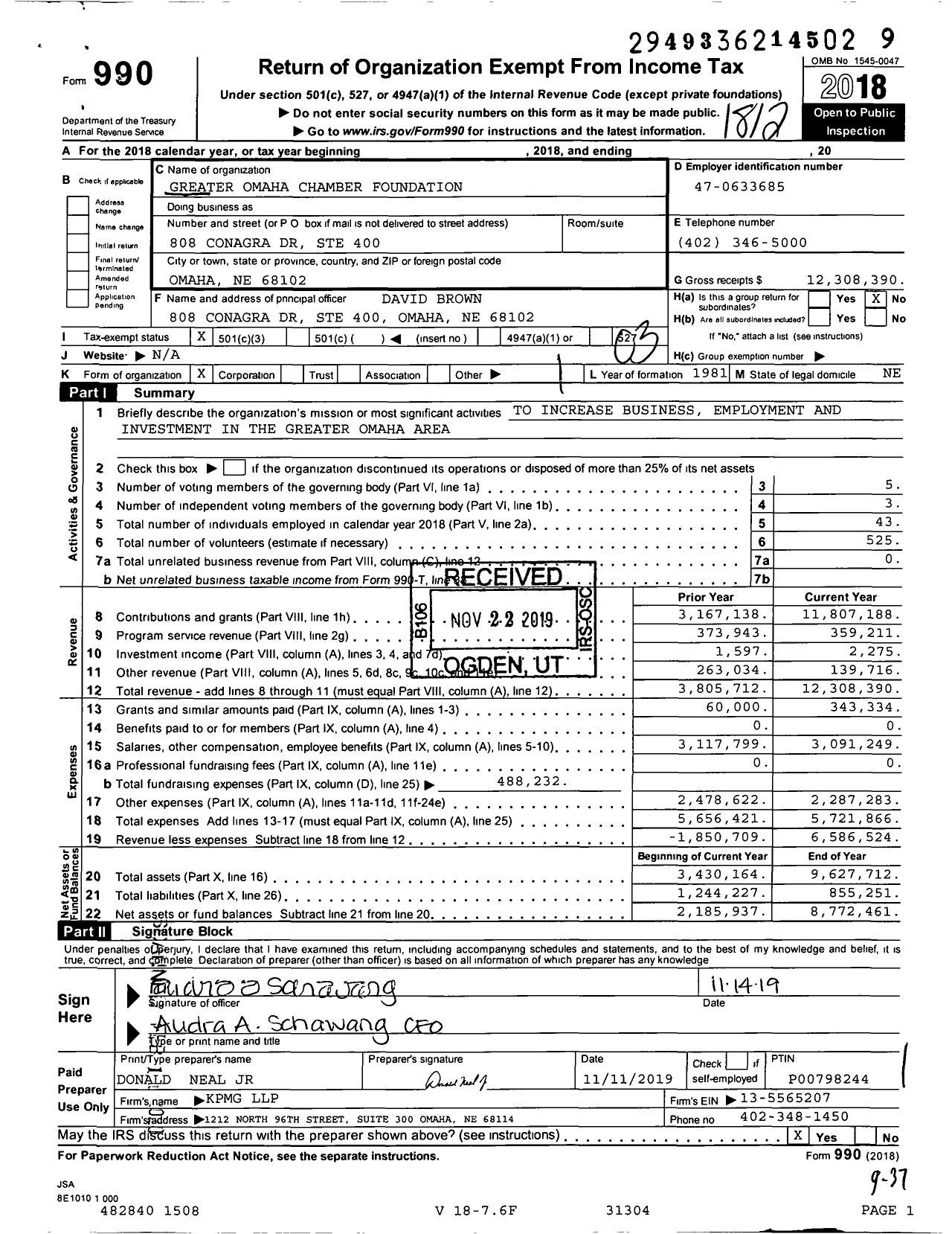 Image of first page of 2018 Form 990 for Greater Omaha Chamber Foundation