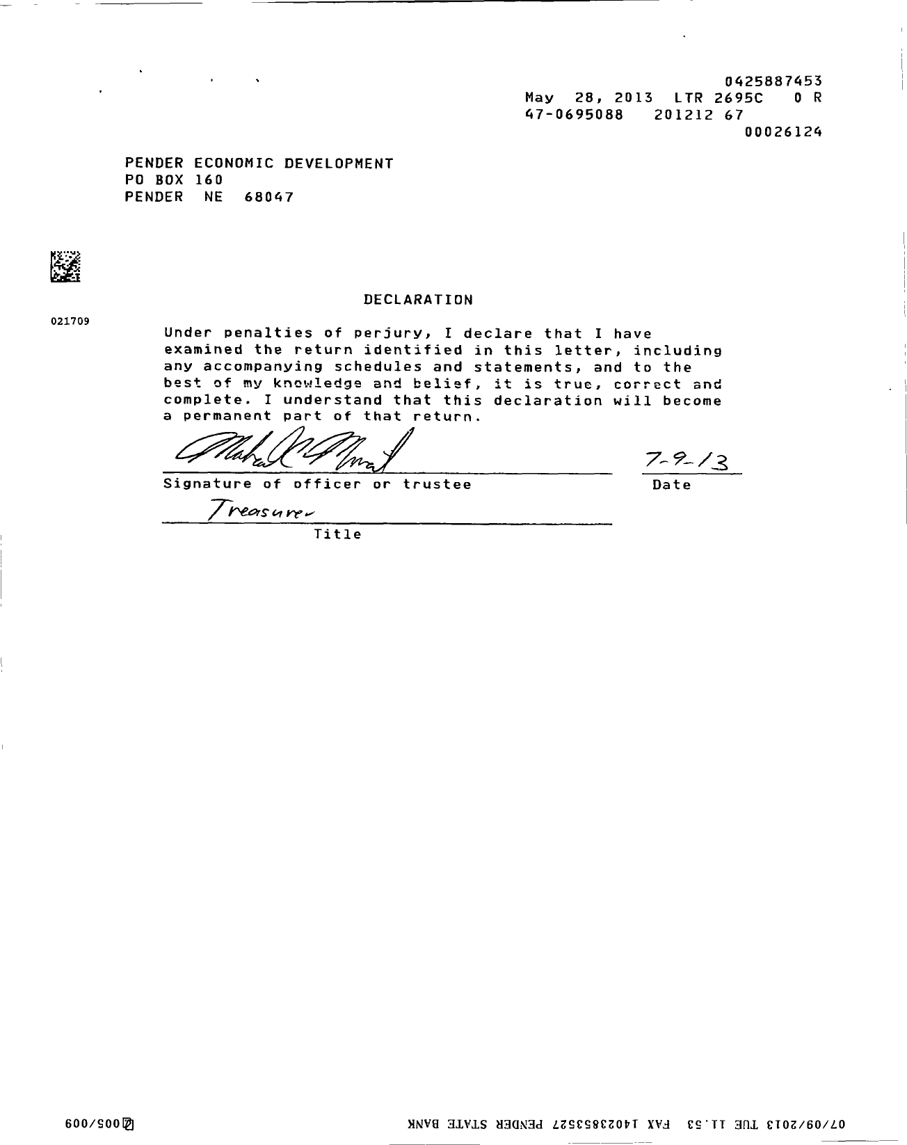 Image of first page of 2012 Form 990EOR for Pender Economic Development