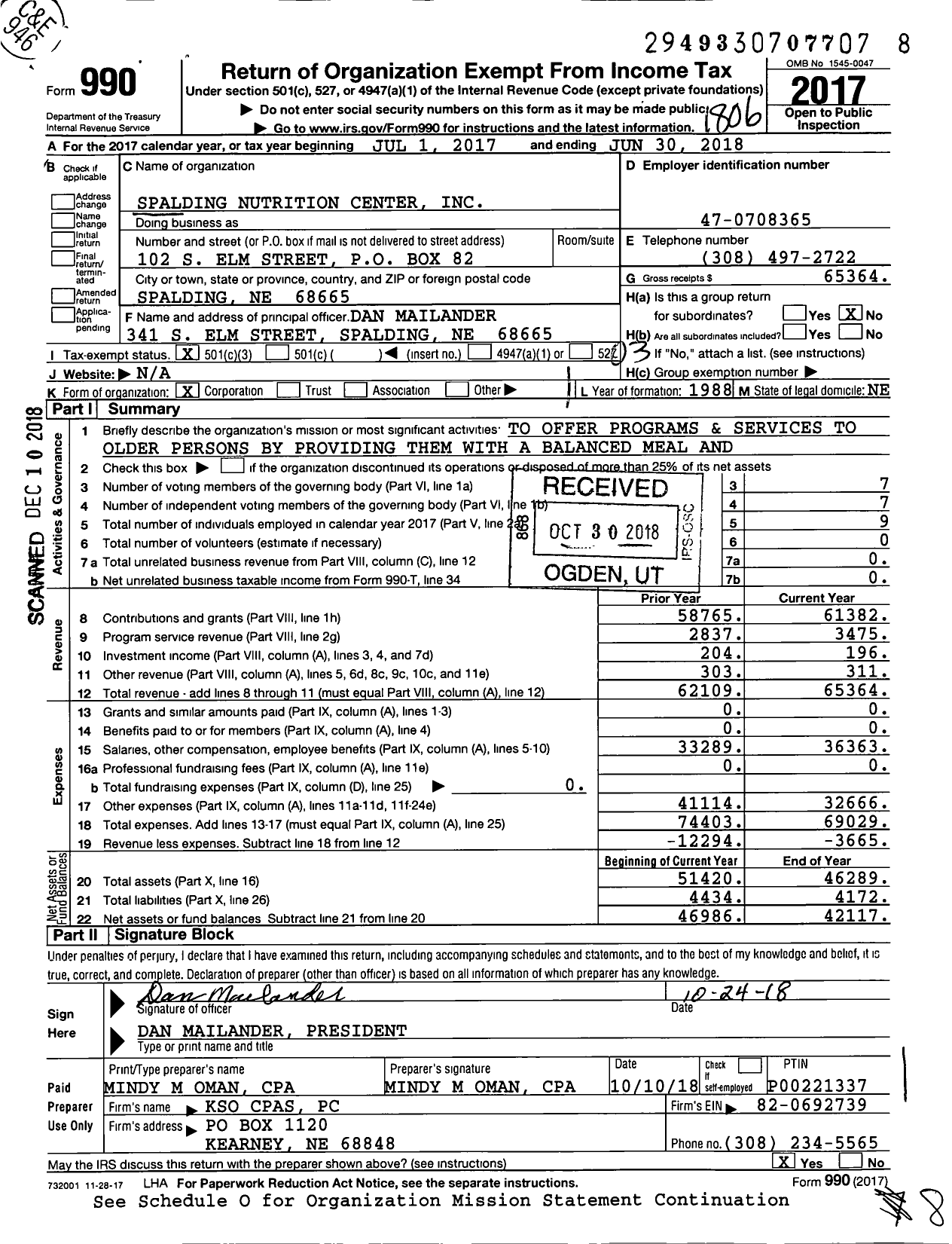 Image of first page of 2017 Form 990 for Spalding Nutrition Center