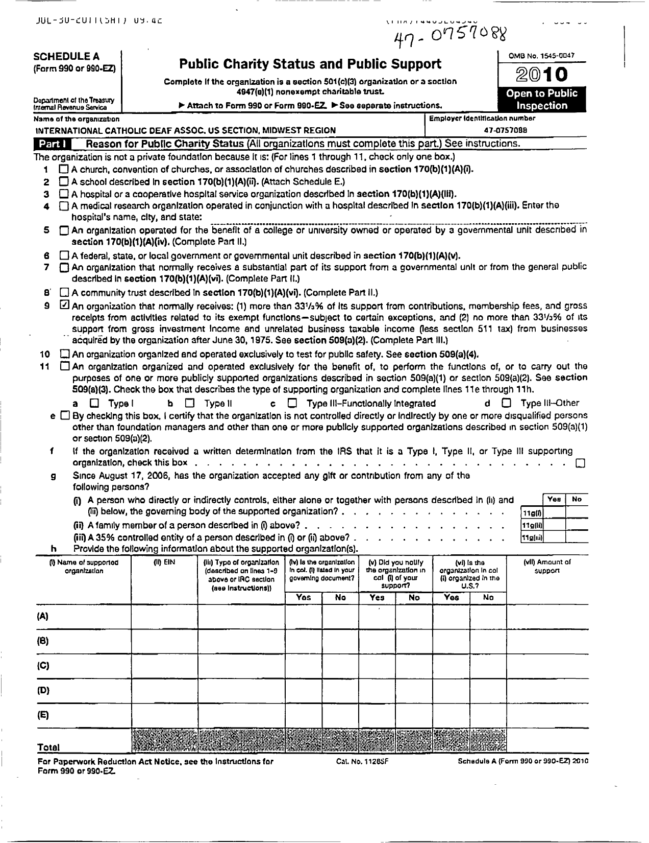 Image of first page of 2010 Form 990ER for International Catholic Deaf Association United States Sect