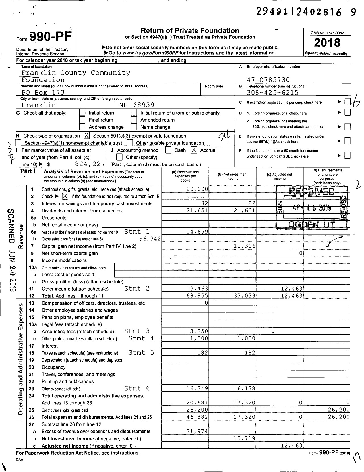 Image of first page of 2018 Form 990PF for Franklin County Community Foundation