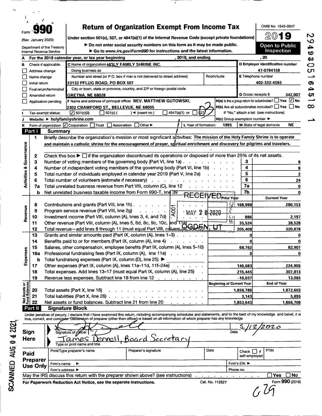 Image of first page of 2019 Form 990 for Holy Family Shrine