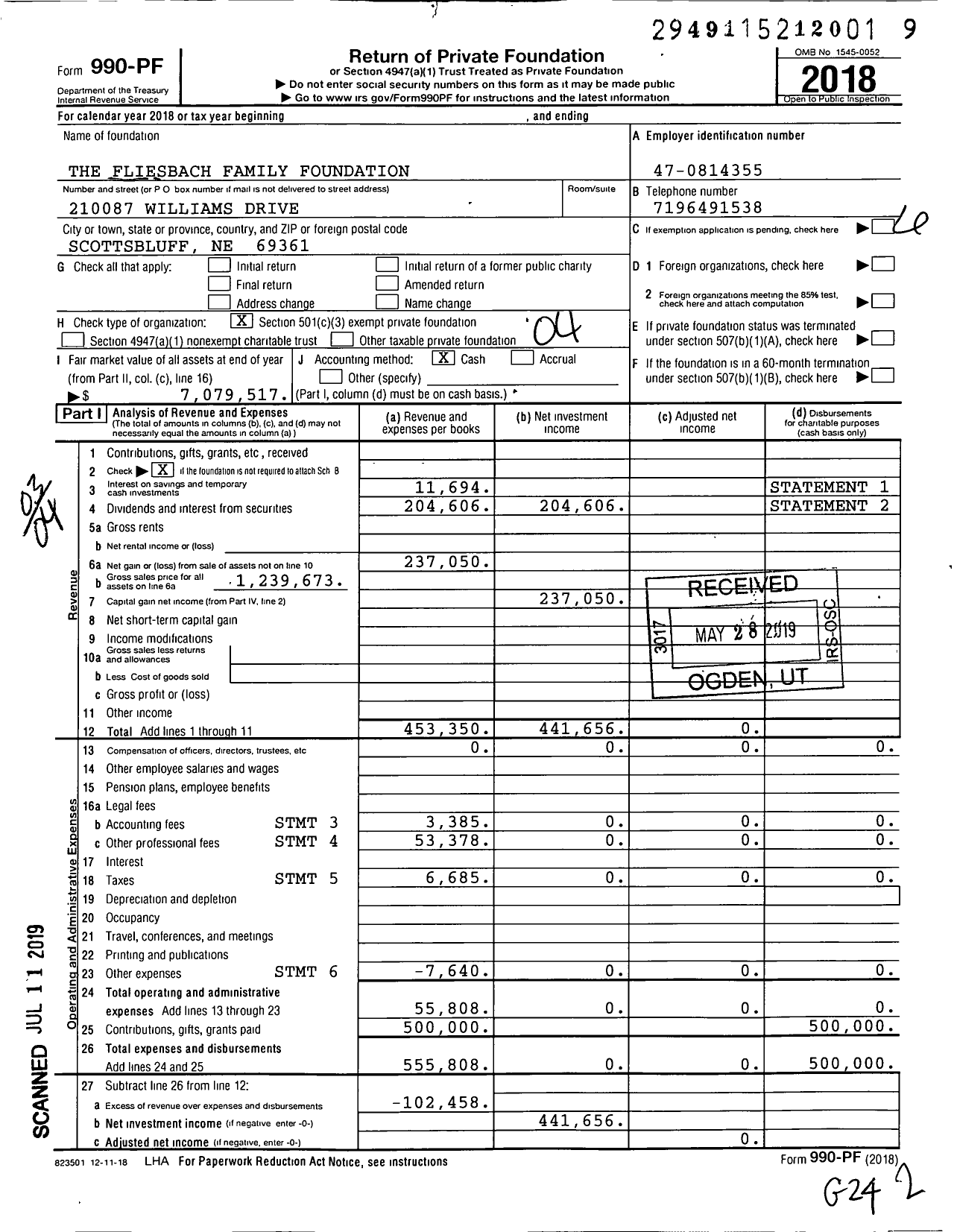 Image of first page of 2018 Form 990PF for The Fliesbach Family Foundation