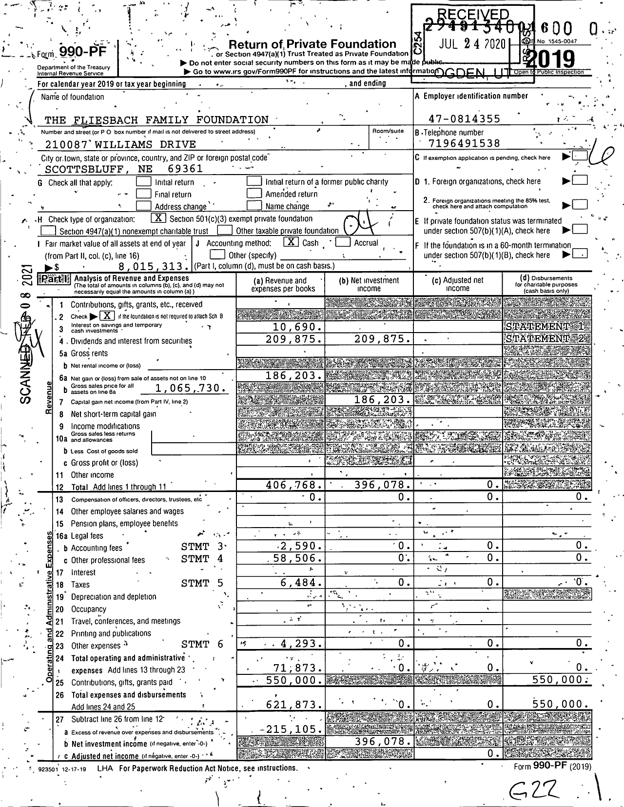 Image of first page of 2019 Form 990PF for The Fliesbach Family Foundation