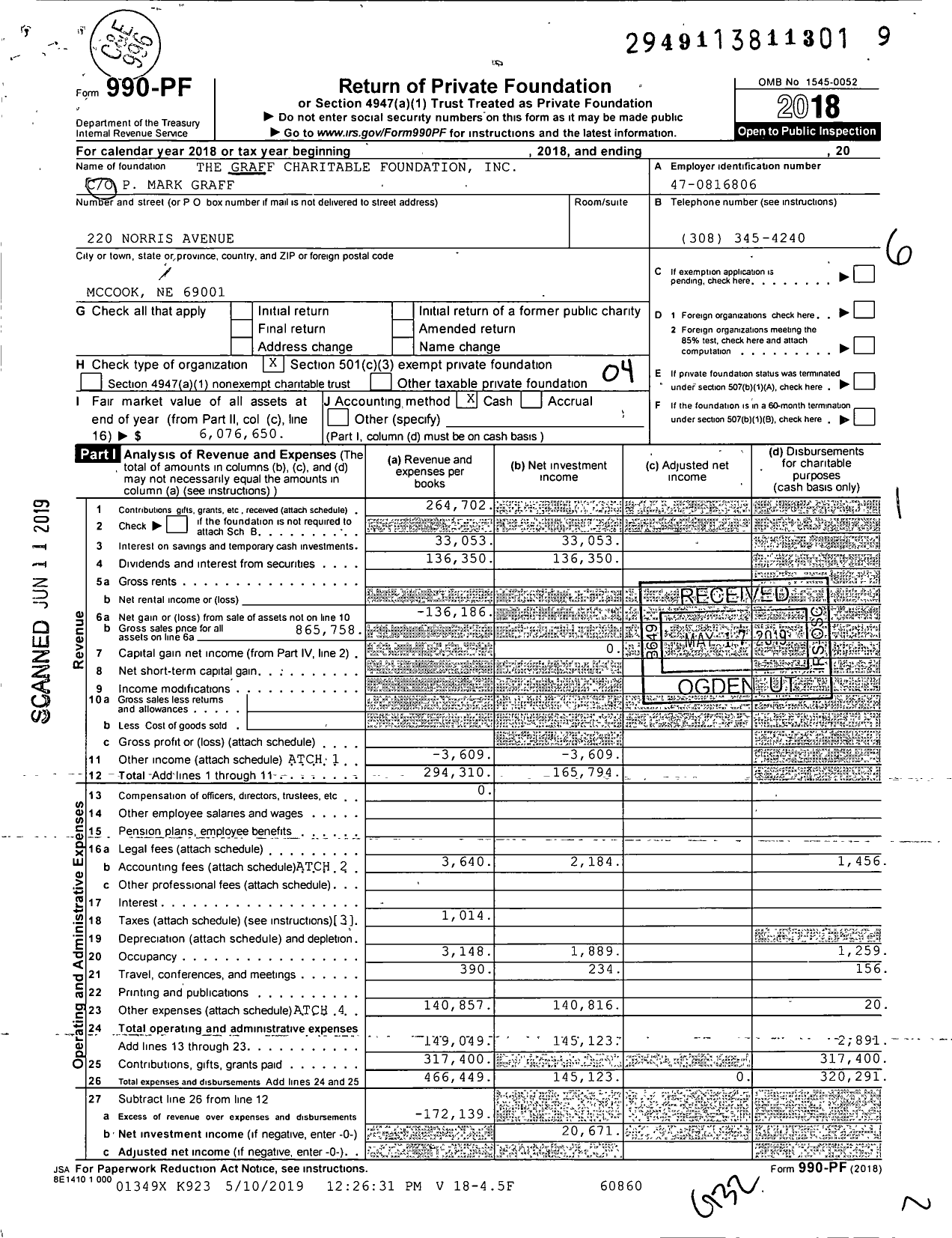 Image of first page of 2018 Form 990PF for The Graff Charitable Foundation