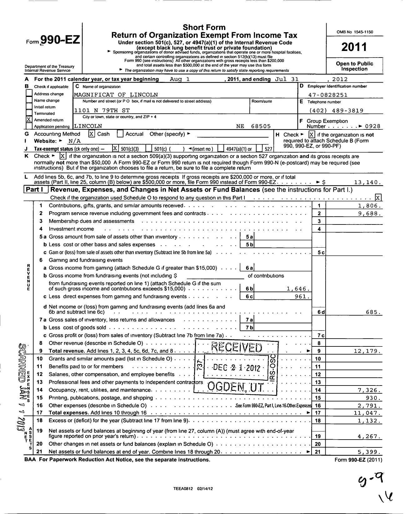 Image of first page of 2011 Form 990EZ for Magnificat of Lincoln