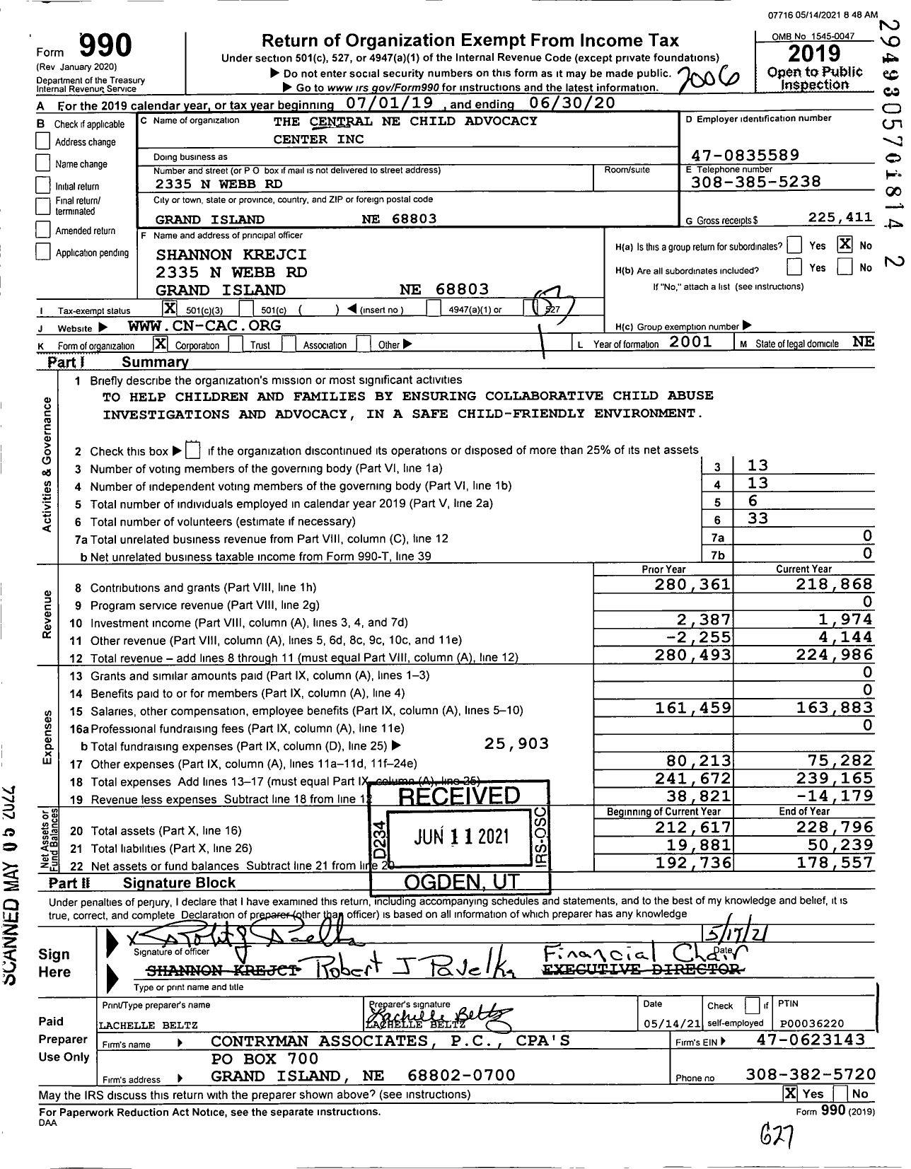 Image of first page of 2019 Form 990 for First Light Child Advocacy Center