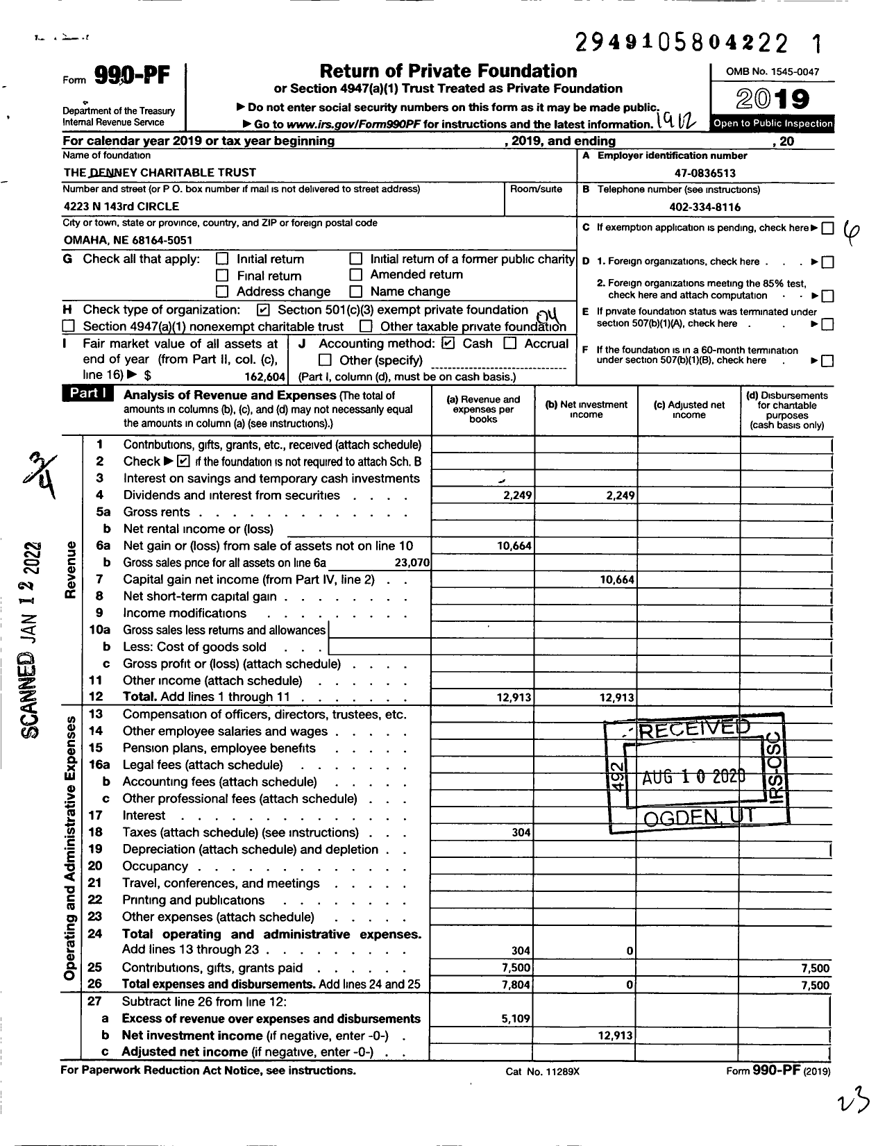 Image of first page of 2019 Form 990PF for The Denney Charitable Trust