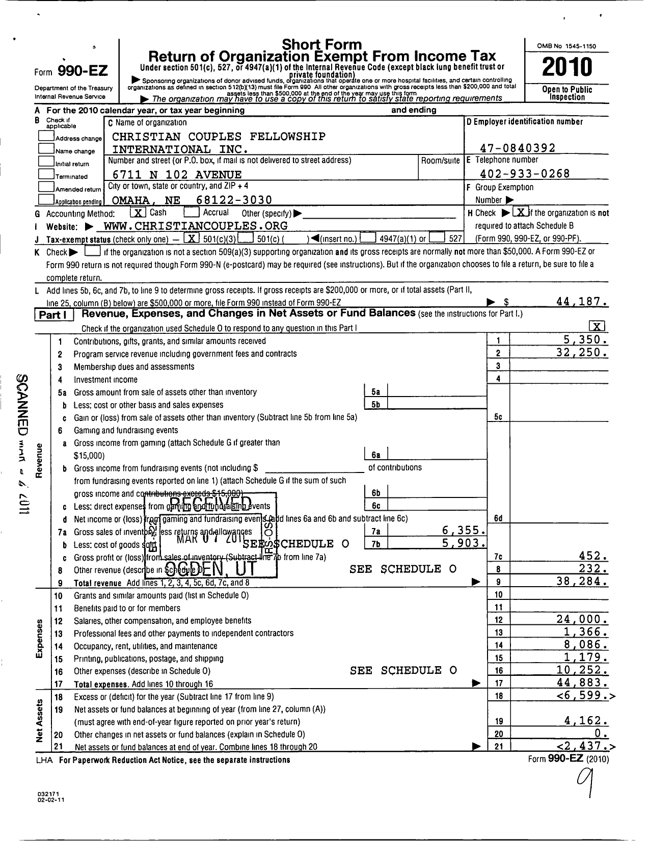 Image of first page of 2010 Form 990EZ for Christian Couples Fellowship International