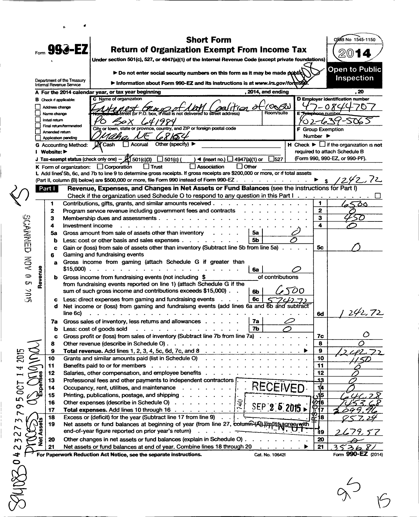 Image of first page of 2013 Form 990EZ for NATIONAL COALITION OF 100 BLACk Women-Greater Omaha Chapter