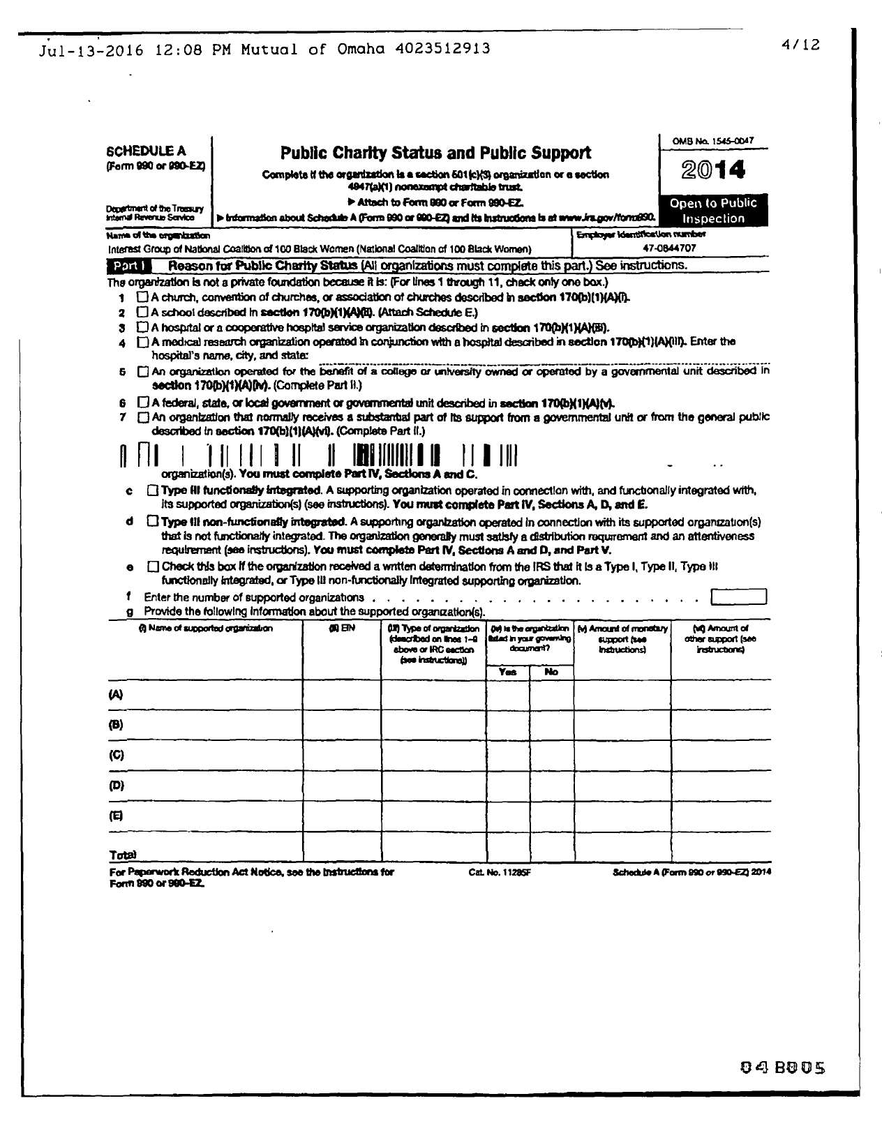 Image of first page of 2013 Form 990ER for NATIONAL COALITION OF 100 BLACk Women-Greater Omaha Chapter