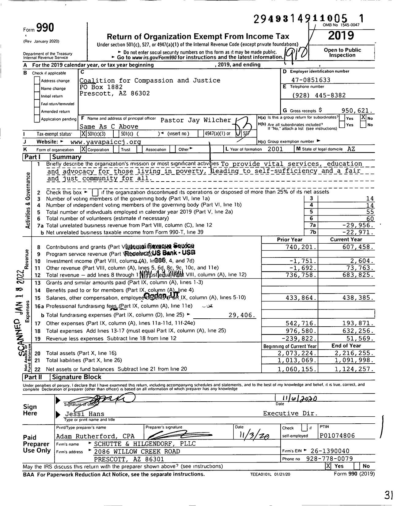 Image of first page of 2019 Form 990 for Coalition for Compassion and Justice