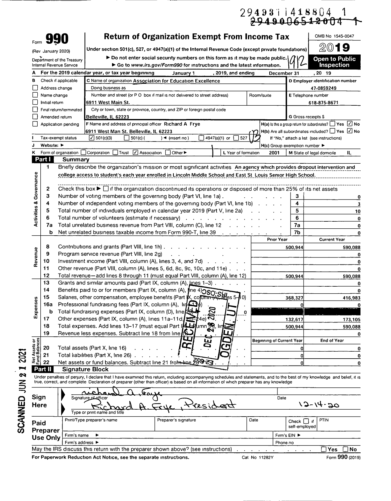 Image of first page of 2019 Form 990 for Association for Education Excellence