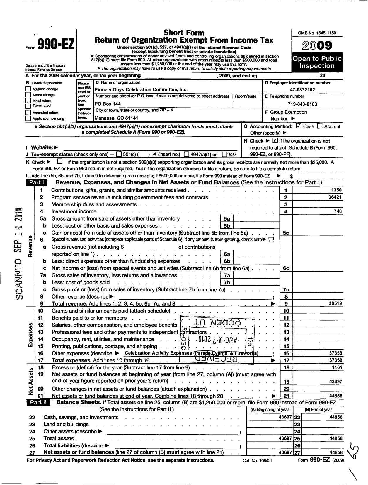 Image of first page of 2009 Form 990EO for The Manassa Saddle Club