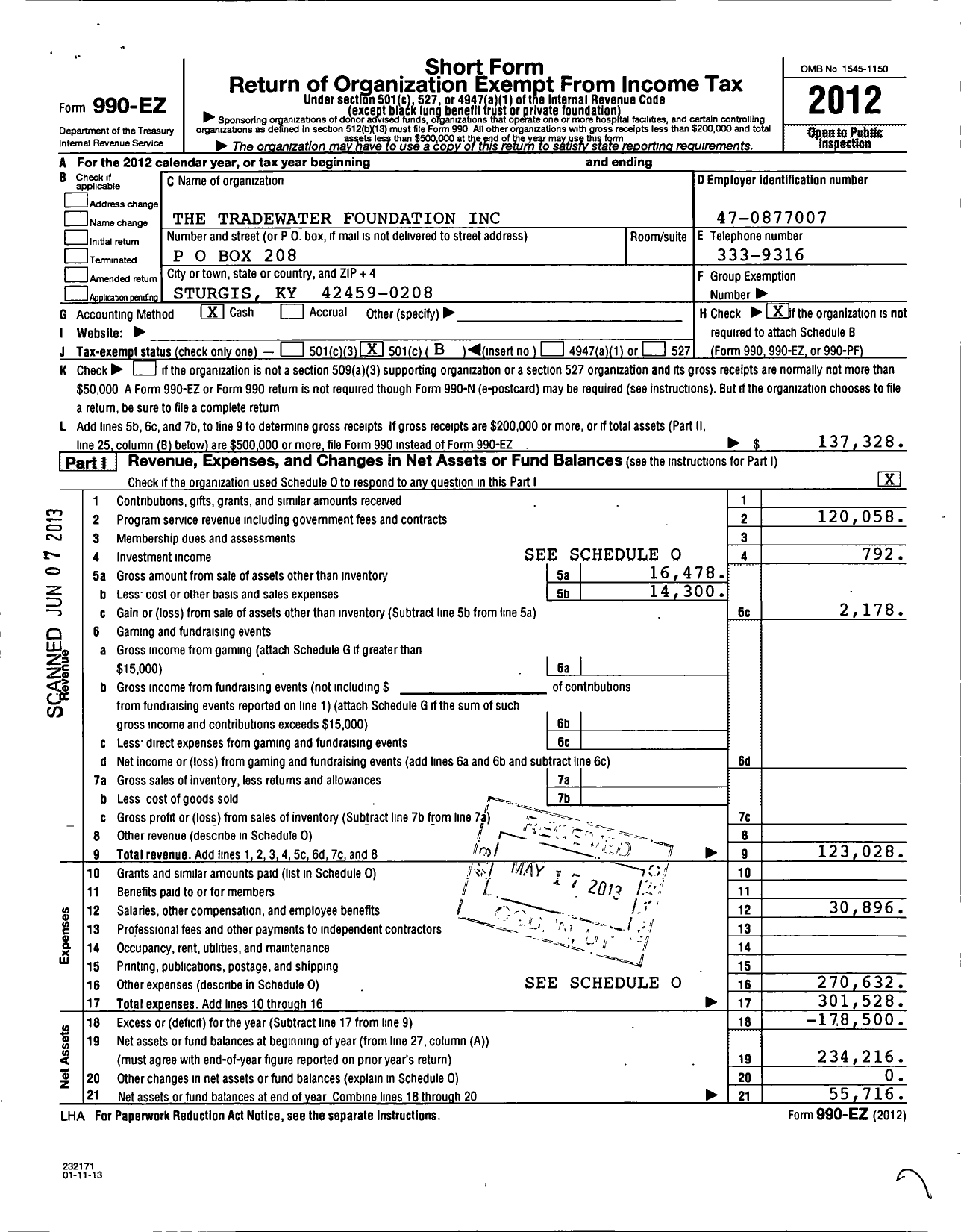 Image of first page of 2012 Form 990EO for The Tradewater Foundation