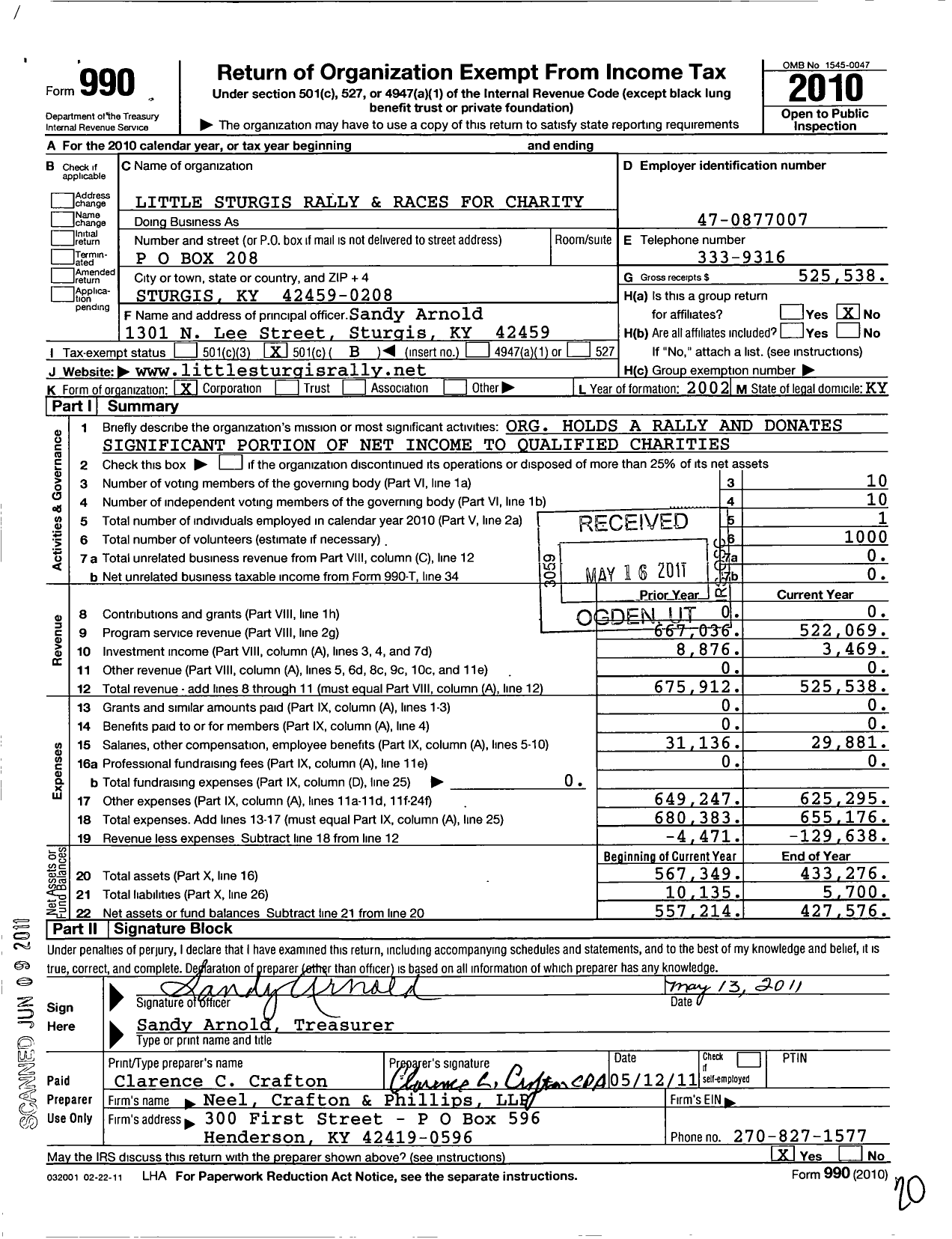 Image of first page of 2010 Form 990O for The Tradewater Foundation