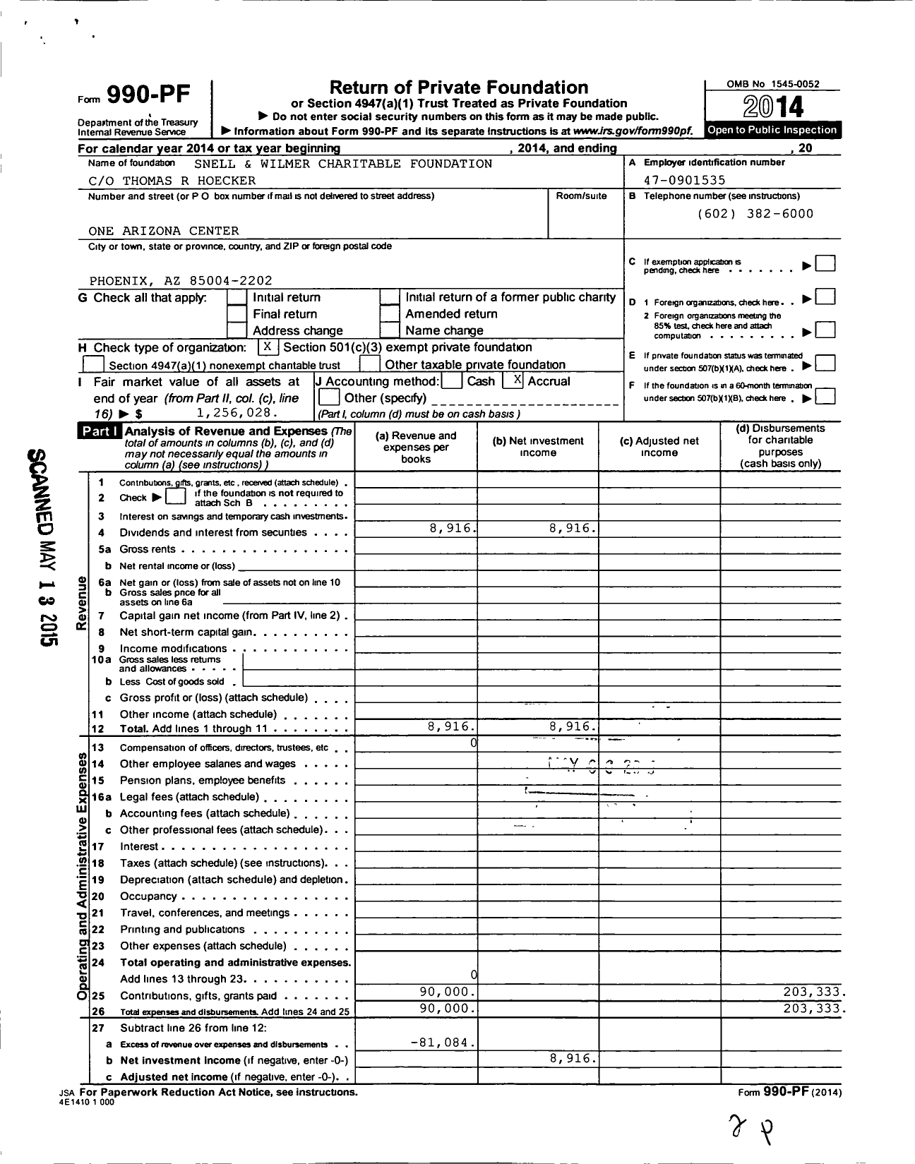 Image of first page of 2014 Form 990PF for Snell and Wilmer Charitable Foundation