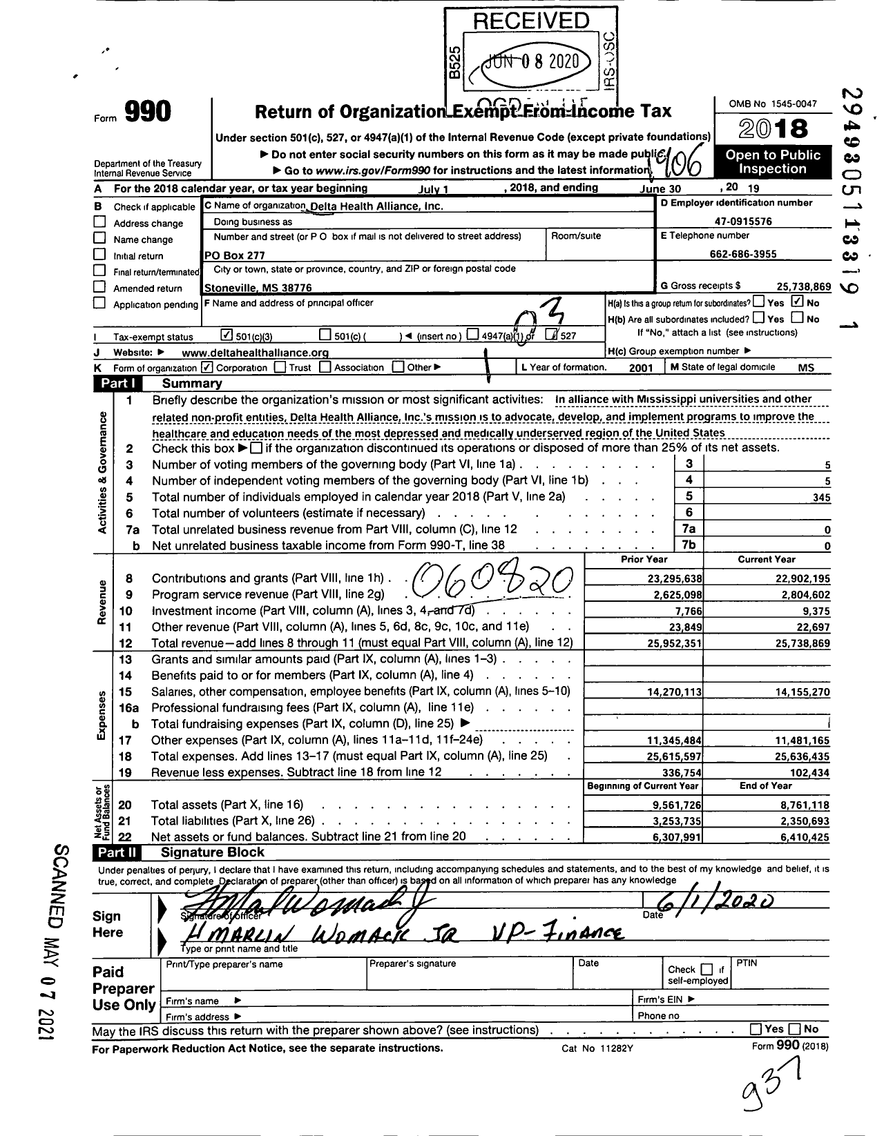 Image of first page of 2018 Form 990 for Delta Health Alliance