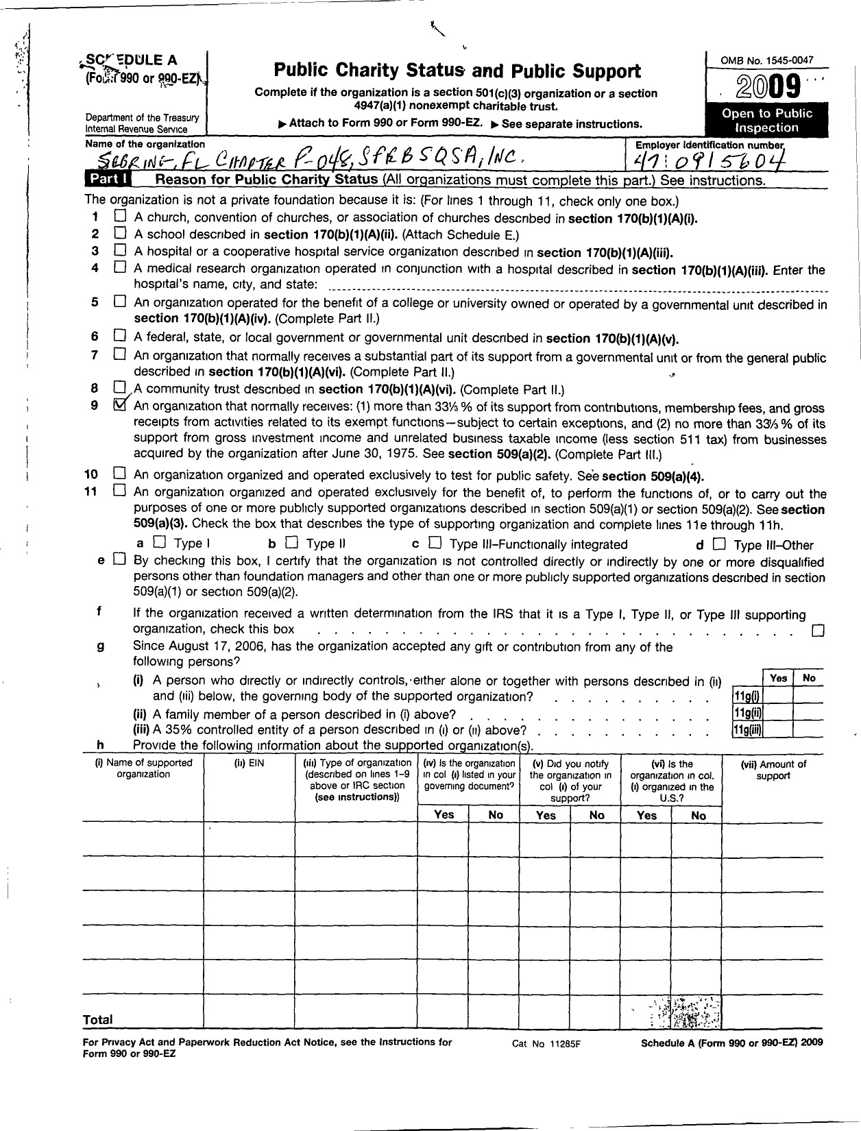 Image of first page of 2009 Form 990ER for Barbershop Harmony Society - P048 Sebring