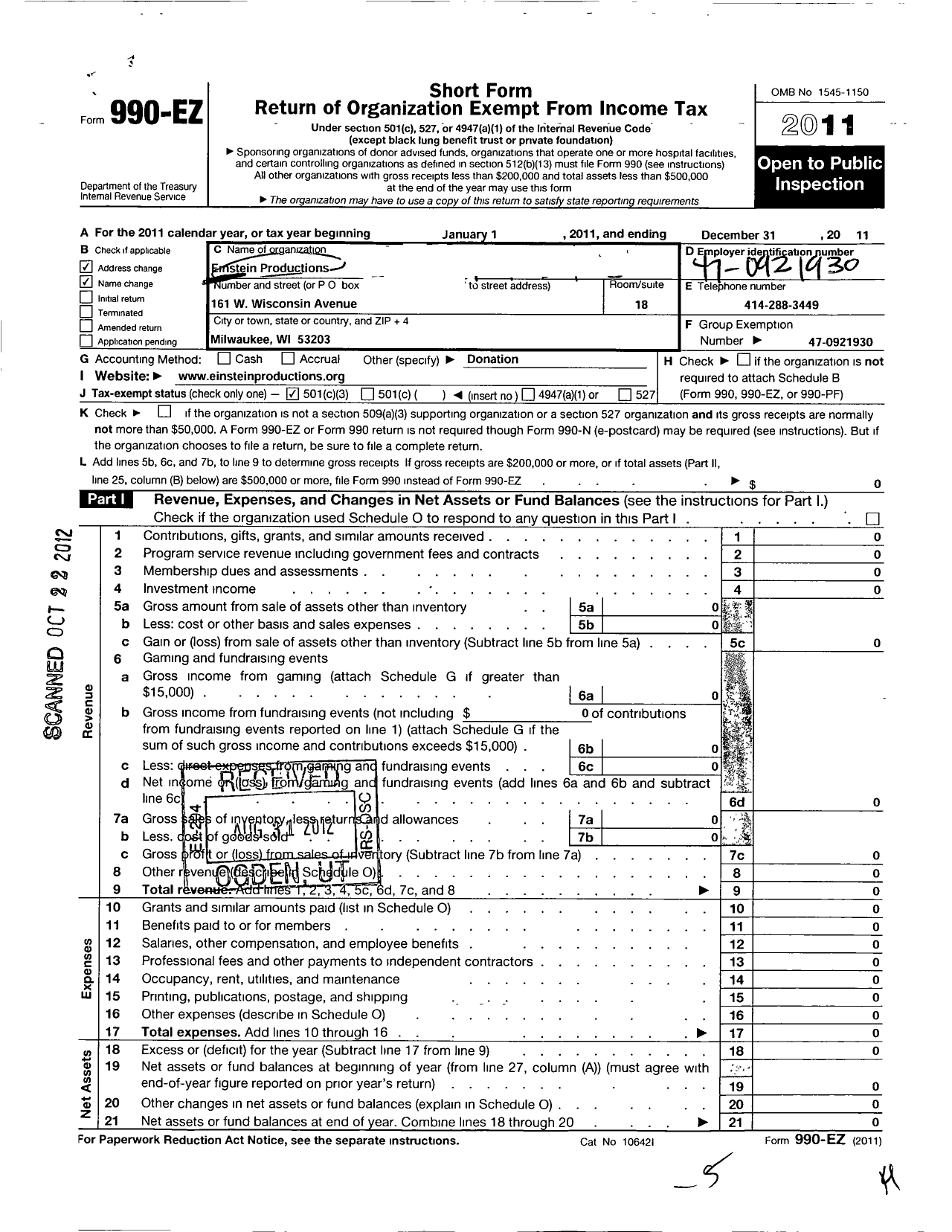 Image of first page of 2011 Form 990EZ for Wi Autism Empowerment