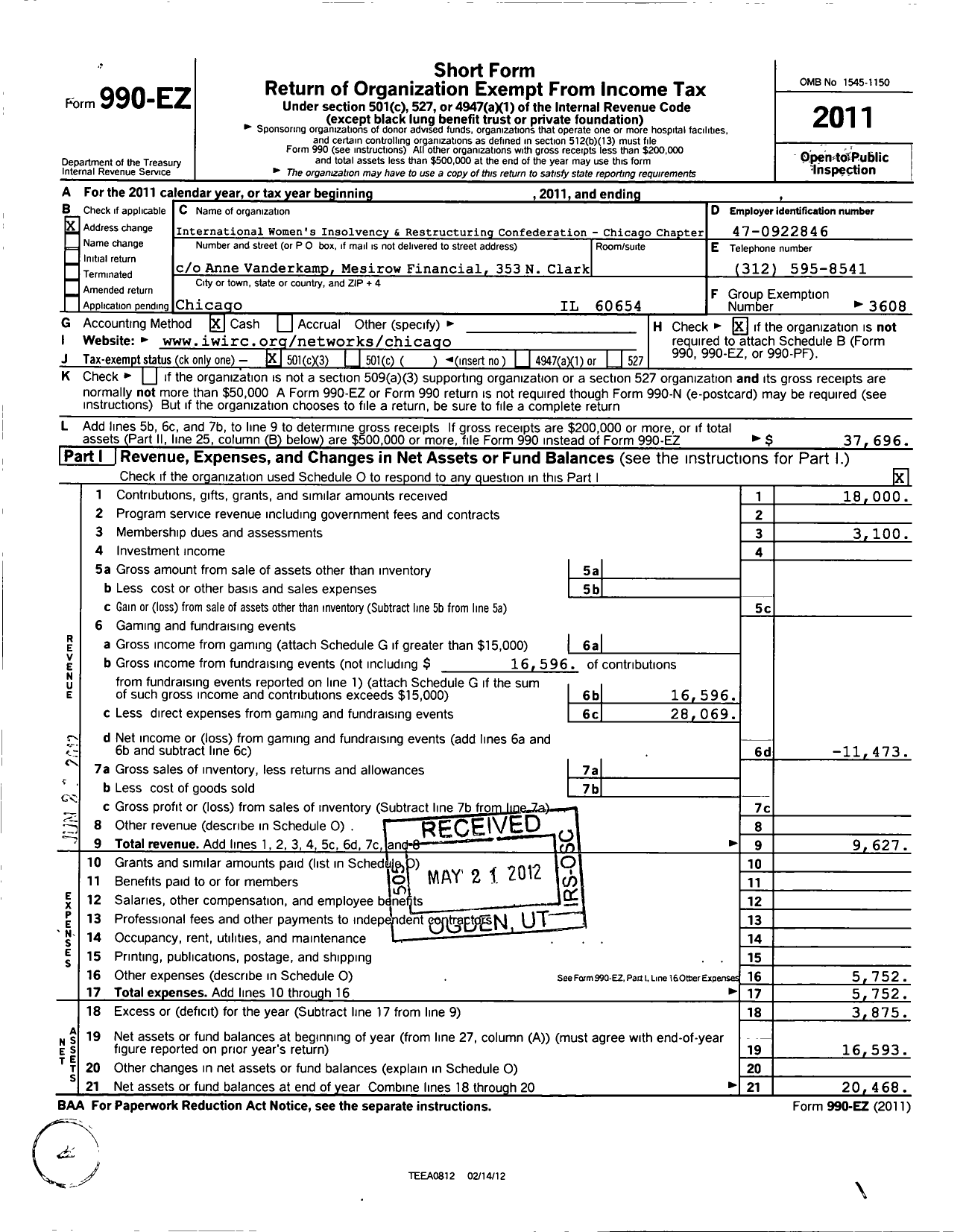 Image of first page of 2011 Form 990EZ for International Womens Insolvency and Restructuring Confederation / Chicago Network