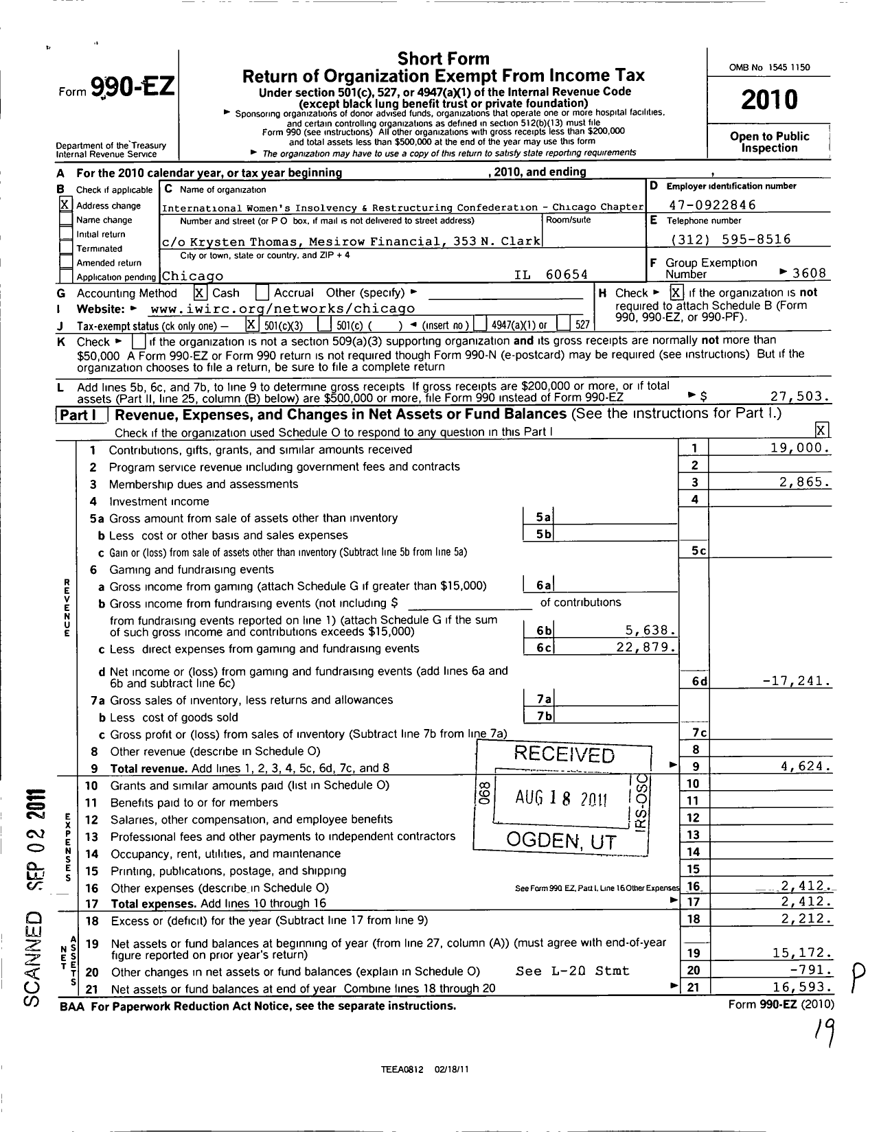 Image of first page of 2010 Form 990EZ for International Womens Insolvency and Restructuring Confederation / Chicago Network