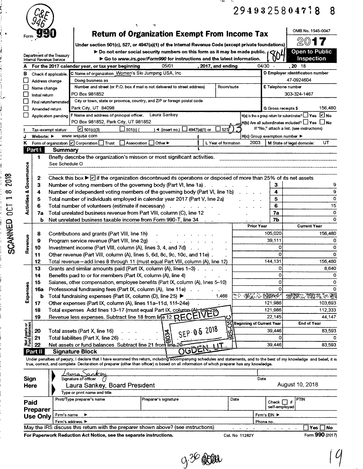 Image of first page of 2017 Form 990 for Womens Ski Jumping USA