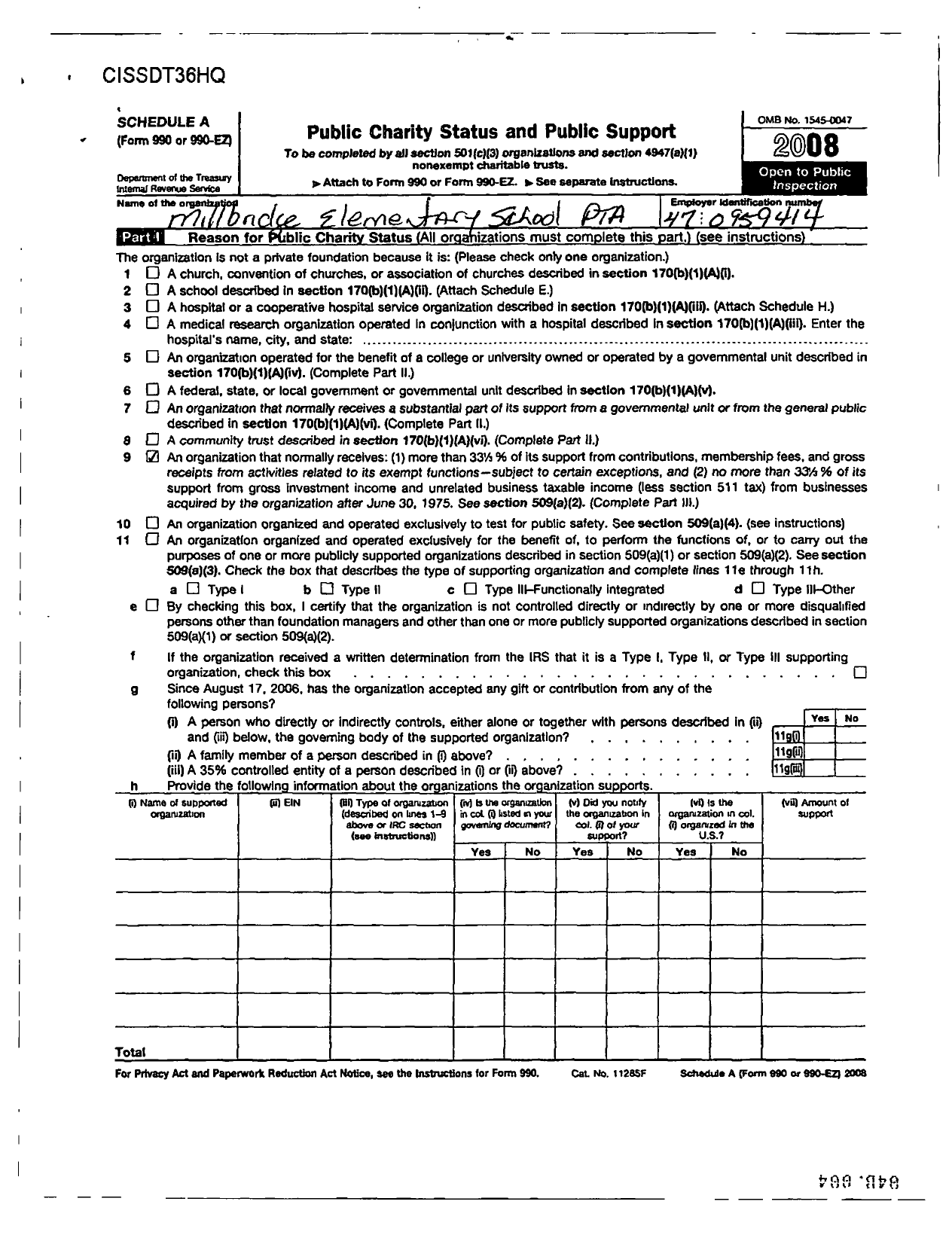 Image of first page of 2008 Form 990ER for NORTH CAROLINA PTA - Millbridge Elementary School PTA