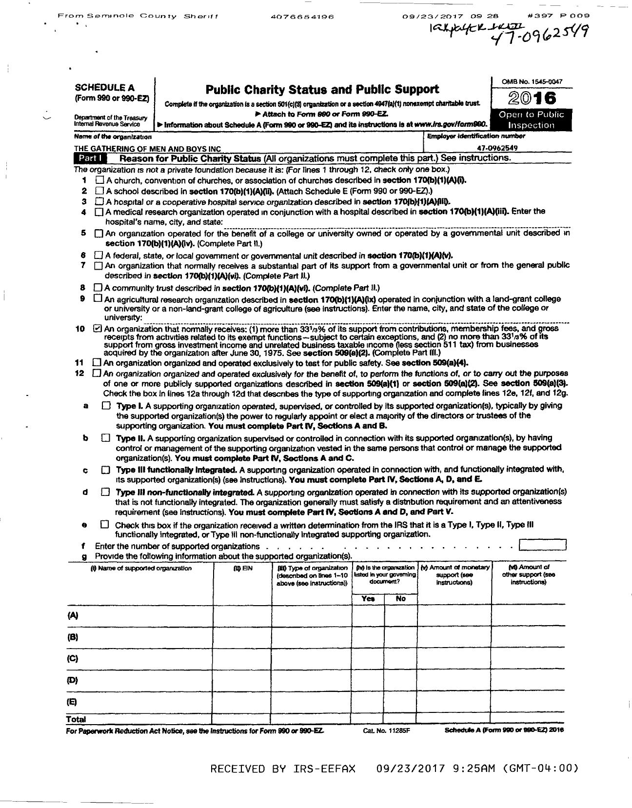 Image of first page of 2016 Form 990ER for Gathering of Men and Boys