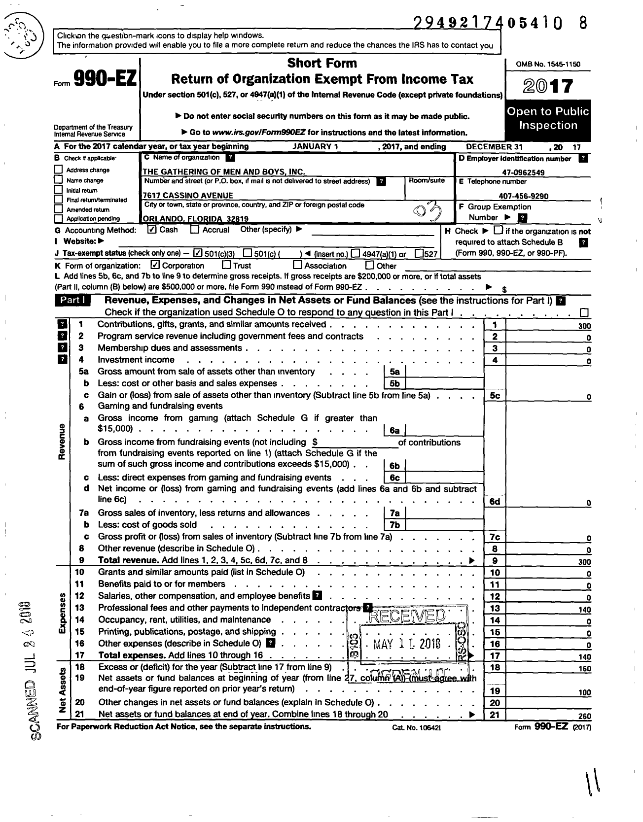 Image of first page of 2017 Form 990EZ for Gathering of Men and Boys