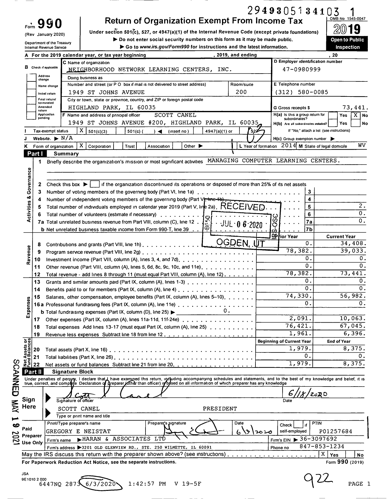 Image of first page of 2019 Form 990 for Neighborhood Network Learning Centers