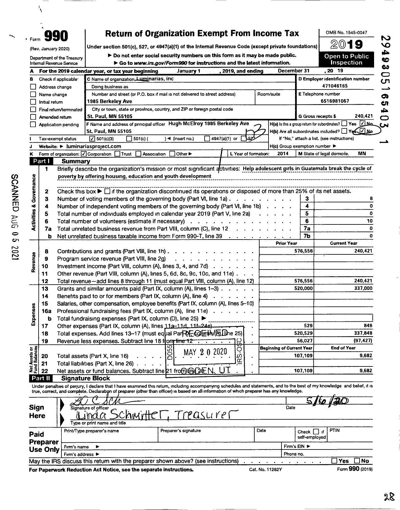 Image of first page of 2019 Form 990 for Luminarias