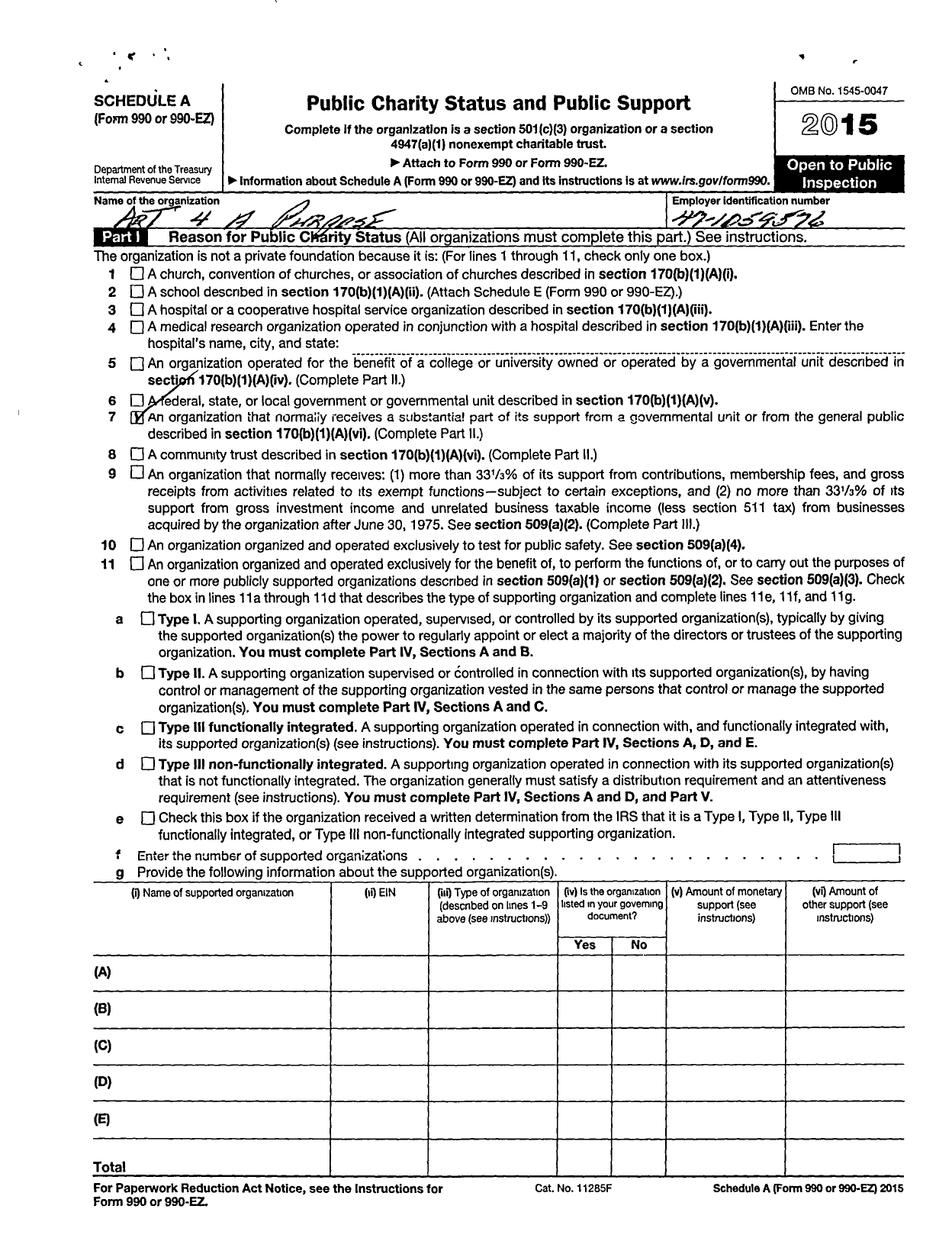 Image of first page of 2015 Form 990R for Art 4 A Purpose Org Corporation