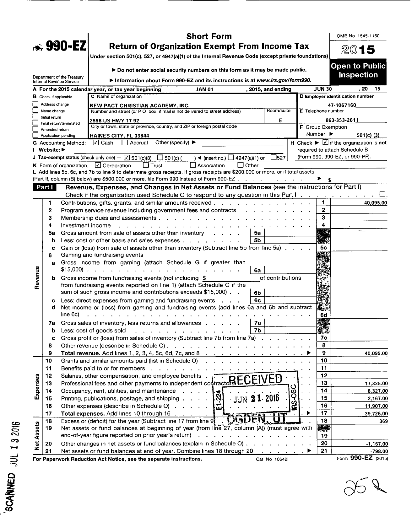 Image of first page of 2014 Form 990EZ for New Pact Christian Academy