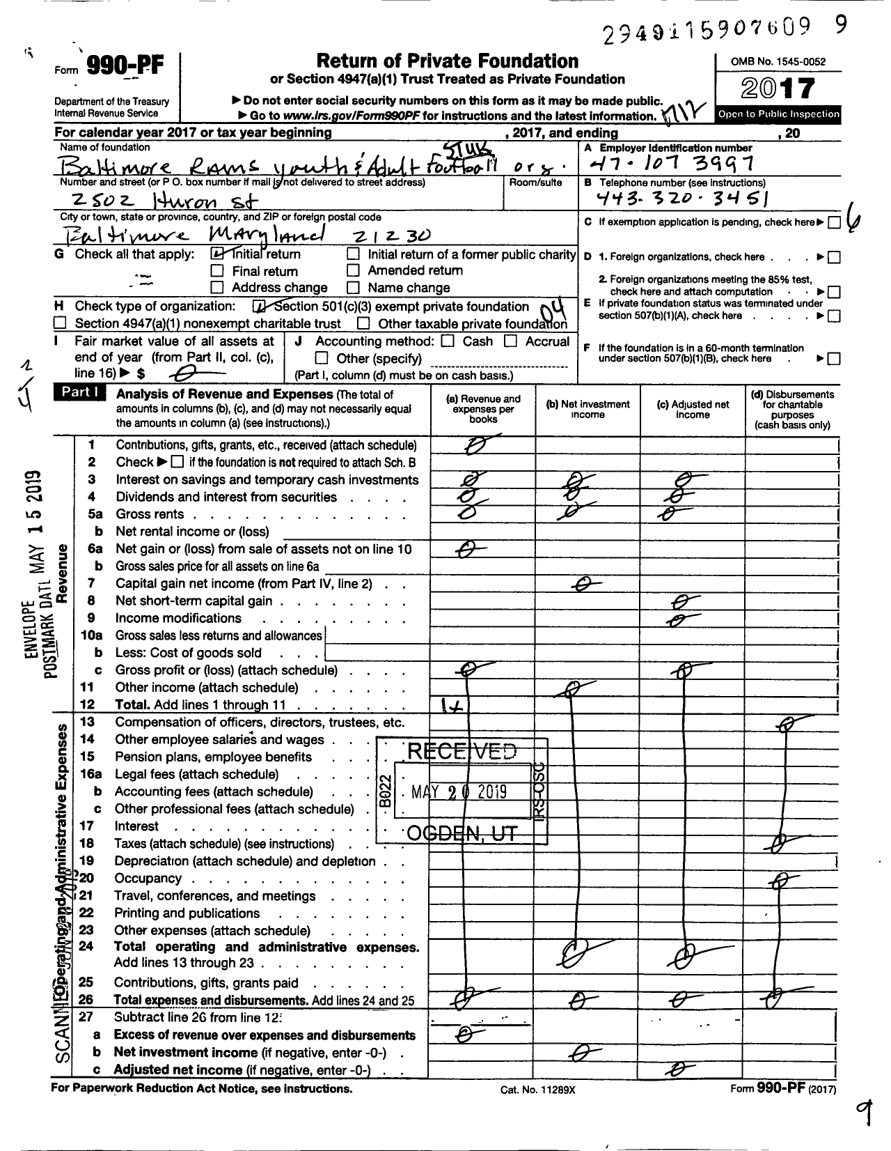 Image of first page of 2017 Form 990PF for Xavier A Stukes SR