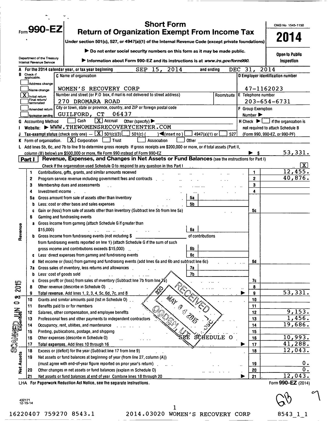 Image of first page of 2014 Form 990EZ for Addiction Recovery Resources Corporation