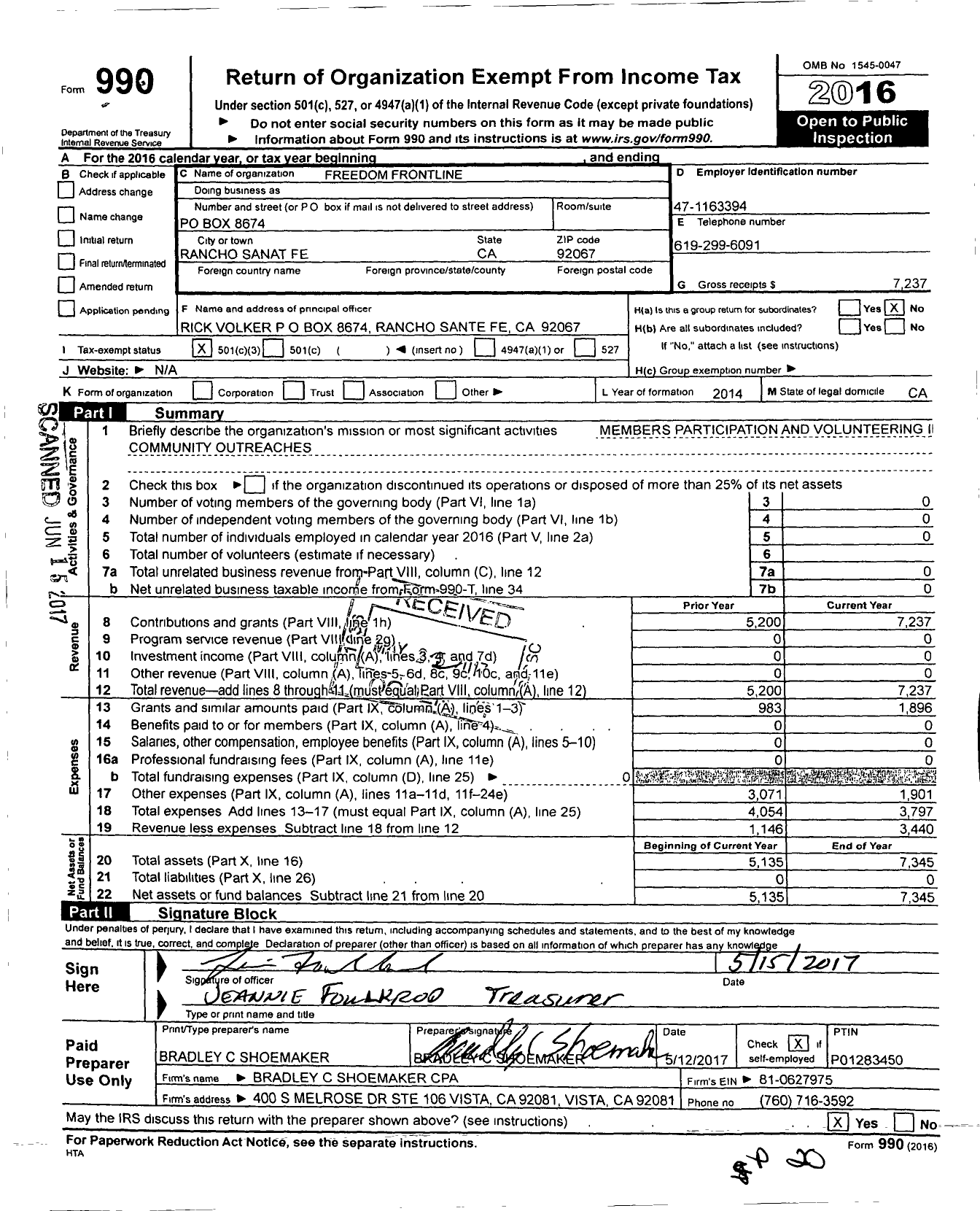 Image of first page of 2016 Form 990 for Freedom Frontline