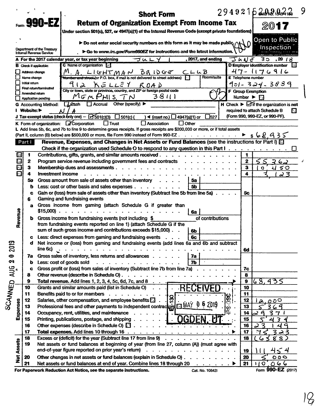 Image of first page of 2017 Form 990EZ for Mal Learning Center