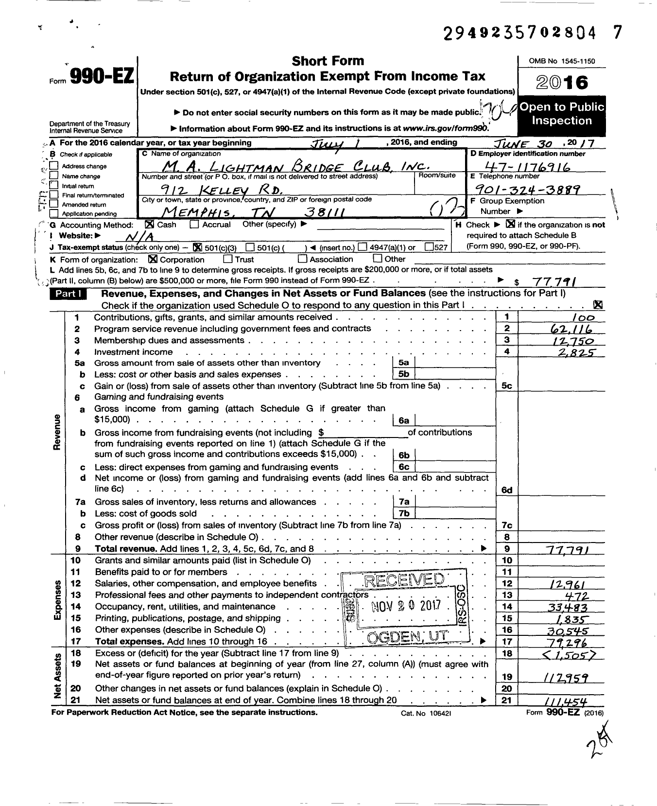 Image of first page of 2016 Form 990EZ for Mal Learning Center