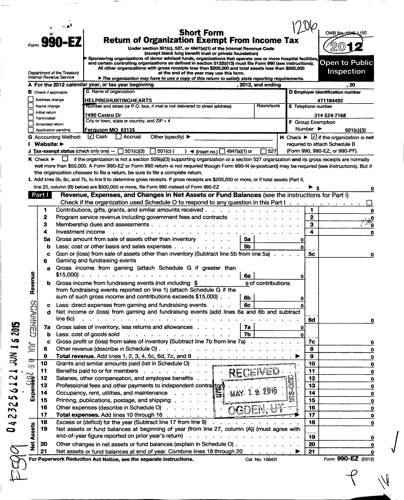 Image of first page of 2011 Form 990EO for Helpinghurtinghearts