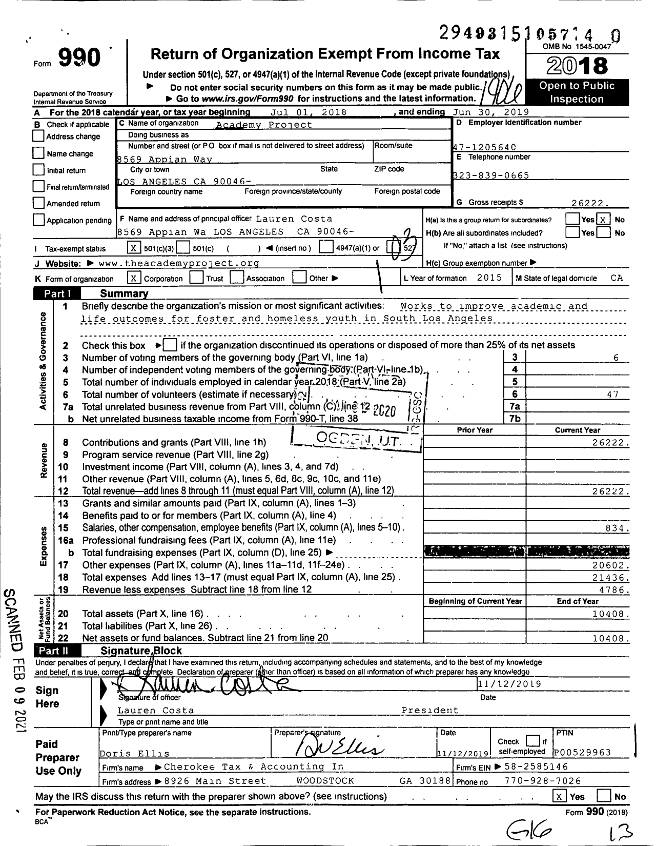 Image of first page of 2018 Form 990 for Academy Project