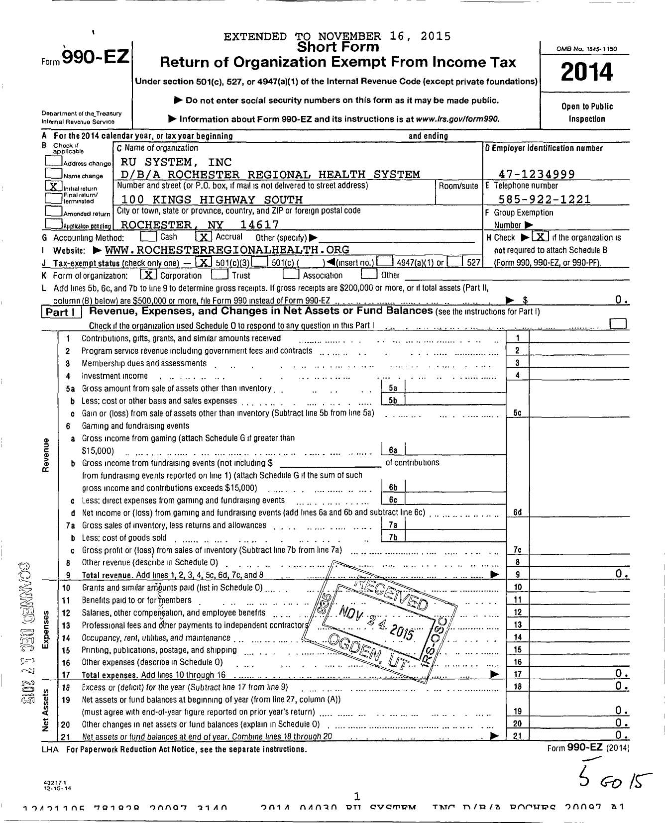 Image of first page of 2014 Form 990EZ for Rochester Regional Health